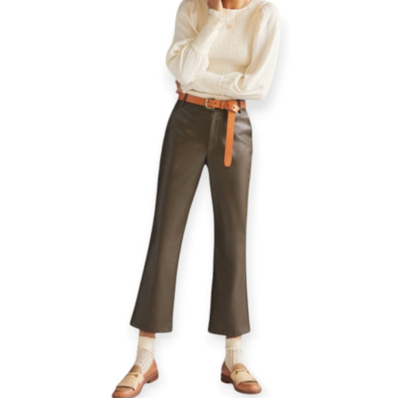 ANTHROPOLOGIE Avec Les Filles Flared Faux Leather Pants Olive Moss Sz Small - Picture 5 of 14